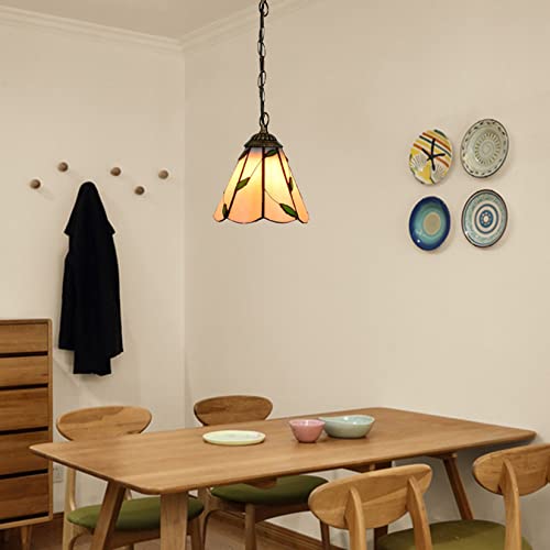 6 Inches Tiffany Style Pendant Ceiling Light Pastoral Stained Glass Pendant Lamp Fixture for Restaurant Hallway Kitchen Bar Hanging Lighting,110-240V,E27,40W(15×90cm),A