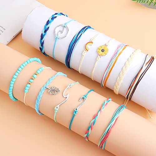 choice of all String Bracelets for Women Boho Wave Surfer Beach Wear Cute Bracelets Set Summer Friendship Jewelry Accessories Beach Stuff - color: G1:17 pcs rainbow surfer bracelets