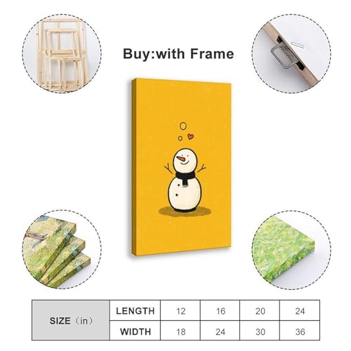 JDBeehpy Christmas Wall Art Cheerful Cute Snowman with Scarf Painting Yellow Poster Playful Winter Frame Canvas Print Home Decor Mural for Kids' Gifts 08x12inch(20x30cm) - color: Snowman Frame, size: 12L" x 8W"