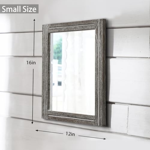 AAZZKANG Mirrors for Wall with Wooden Frame Rustic Wall Mirror Rectangular Decorative for Bedroom Bathroom Living Room Entryway Hanging - color: Dark Gray, size: 16"L x 12"W