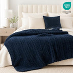 Battilo Cozy Navy Blue Throw Blanket 50" x 60" | Hand Knitted Chunky Knit Throw Blanket, Soft Jumbo Chenille for Couch Sofa Bed - color: Navy