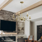 Rustic Farmhouse Candle Chandelier for Dining Room, 6-Light Rustic Black Iron Light Fixture with Classic S-Arm Design for Kitchen Island, Living Room, Foyer-Brass Gold - color: Brass Gold
