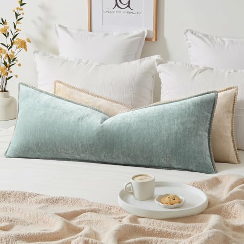 decorUhome Fall Chenille Soft Cozy Throw Pillow Covers 14x36 Set of 1, Modern Farmhouse Boho Velvet Decorative Pillow Cases with Stitched Edge for Couch Sofa Bed Home Decor, Aqua Haze - color: Aqua Haze, size: 36" x 14" (Pack of 1)