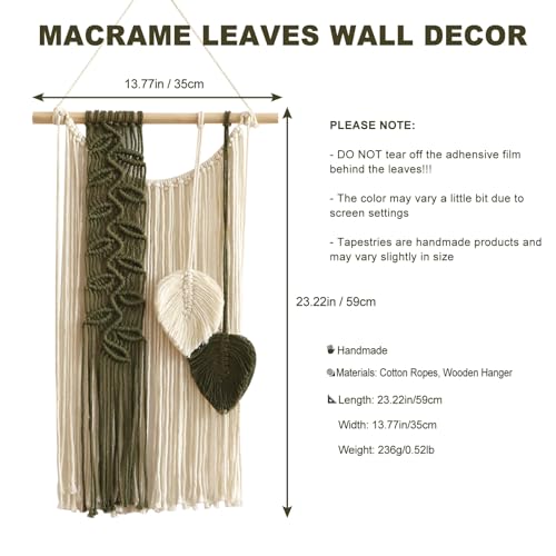 Macrame Leaves Tapestry Wall Decor- Bohemian Woven Tapestries Green Leaves Wall Art, Large Boho Tassels Hanging Ornament Western Room Decor for Bedroom Living Room Dorm - color: Dark Green