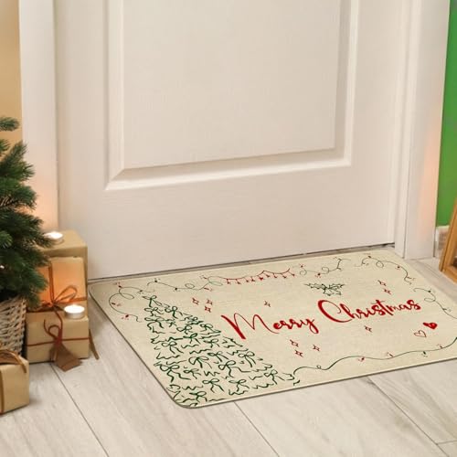 Merry Christmas Door Mat Outdoor for Front Door,Xmas Tree Red Bow Lights Holiday Welcome Doormat,Winter Floor Rugs for Indoor Porch Entrance Farmhouse Decor 30" x 17" - color: Christmas Doormat 2