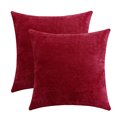 Jeneoo Bright Red Decorative Throw Pillow Covers Soft Chenille Comfy Solid Couch Cushion Cases for Livingroom Sofa Decor (Set of 2, 16 x 16 Inches) - color: Bright Red, size: 16" x 16" (Pack of 2)