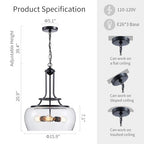 WUZUPS Chandelier Rustic Farmhouse Industrial Round Ceiling Pendant LED Light Fixture Clear Seeded Glass Shade for Dining Room Kitchen Island Foyer Entryway, H 20.9" x W 15.9", Black - color: Pendant Light, Black, 3-Light, size: H 20.9" * W 15.9"