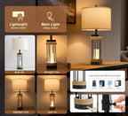 OYEARS 25" Table Lamps Set of 2 with Night Light, Rustic Bedside Lamps with USB C+A Charging Ports, Black Metal Lamp with Rope Accent and Frosted Glass, Farmhouse Lamps for Living Room Bedroom - color: Farmhouse Black