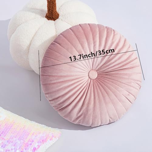 NatureMan Round Throw Pillow, Velvet Decoration Small Throw Pillow, Pumpkin Throw Pillow Cushion Suitable for Living Room Sofa Bed Floor 13.7 inches (Pink) - color: Pink