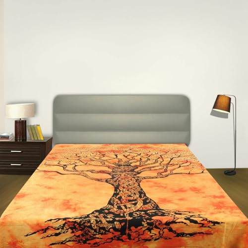Indian Tie Dye Tree of Life Tapestry Mandala Window Curtain Bedroom Window Valances Hippie Girls, Boys Room Divider 1 Pair Balcony Wall Panel 82 x 26 Inches Sun Protection Curtains - color: Orange, size: 52"W x 82"L (Pack of 1)