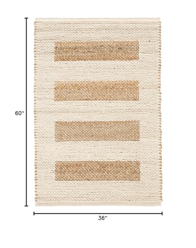 Dash & Albert Milo Ivory Handwoven Jute/Cotton Rug, 3 X 5 Feet, Tan Stripe Pattern - color: Milo Ivory, size: 3' x 5' (Rectangular)