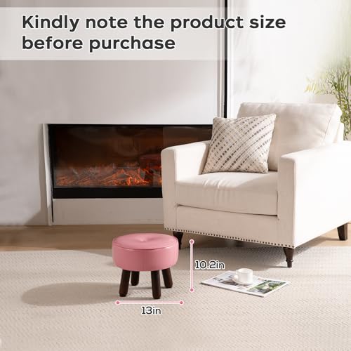 oakvivo Small Foot Stool Round Pouf Ottoman, 13'' Leather Foot Rest with Non-Skid Rubber Legs, Foolstool Ottomans for Couch, Sofa Footrest Step Stool for Living Room Bedroom Entryway Office, Pink - color: Pink
