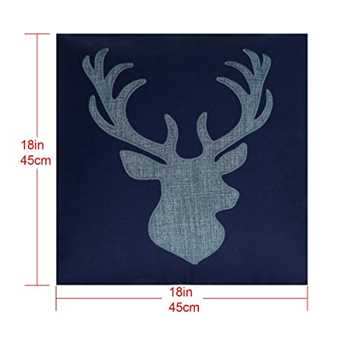 Cotton Pillow Case Decorative Deer Head Pillow Cover for Sofa Cushions Covers 18x18 Inches (Navy) - color: Deer Head-navy
