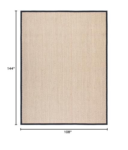 SAFAVIEH Area Rug 9x12 - Natural Fiber Collection - Large - Natural & Black, Seagrass, Herringbone Pattern with Border (NF115C) - color: Natural/Black, size: 9' x 12' (Rectangular)