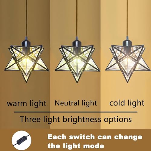 AECBUY, Clear PVC Star Ceiling Hanging Droplight Retro Style Black Metal Pendant Lamp Industrial Plug in Light to for Dining Room Living Bedroom, ddct210929B04 - color: Black-transparent