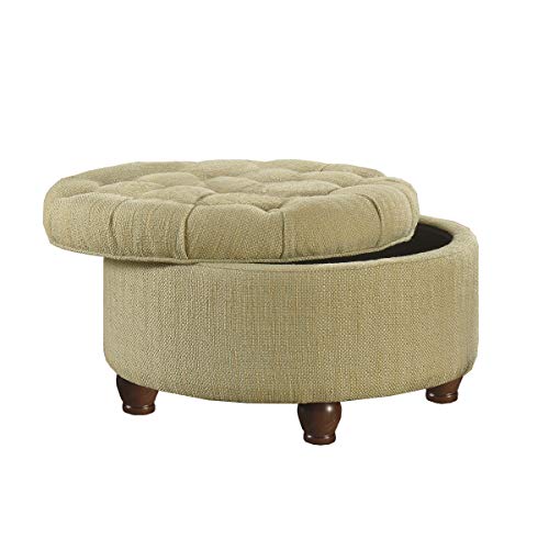 HomePop 25" Button Tufted Round Storage Ottoman - Tan & Cream Tweed - color: Tan and Cream Tweed