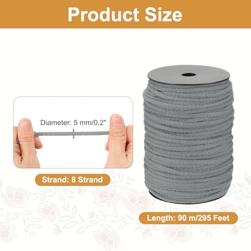 MECCANIXITY Macrame Cord 5mm x 295 ft Handmade Natural Cotton Rope, 8 Strand Twisted Braided Rope Cord for Plant Hanger Wall Hanging Dream Catcher Crafts Home Decoration, Dark Gray - color: Dark Gray