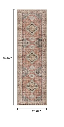 Lahome Oriental Washable Runner Rug Non Slip, 2x7 Rug Runners for Hallways Non Slip Vintage Ultra-Thin Soft Long Carpet for Kitchen Laundry Room Bedroom Eleanor, Peach/Orange - color: Terracotta, size: 2' x 7' (Runner)