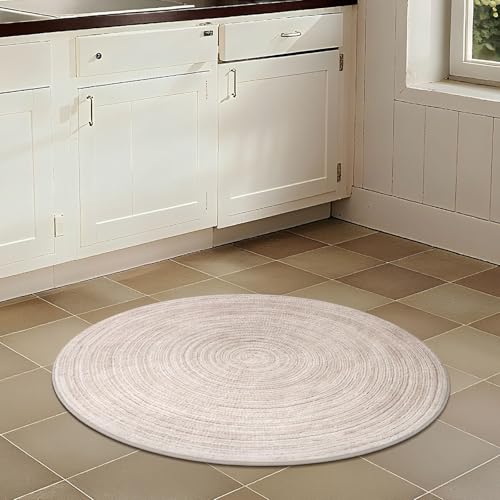 Asrug Imitation Jute Low Pile Round Rug Area Rug Washable Non-Slip Circle Rug Soft Plush Touch Circle Rugs Round for Kitchen Bathroom Living Bedroom Nursery, Carpet 3ft /36 inch/91 cm Khaki - color: Khaki, size: 3ft