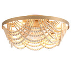 20'' Boho Ceiling Fan with Lights Flush Mount,Bohemia Gold Wood Bead Enclosed Ceiling Fan Light, 4 Lights Low Profile Ceiling Fans with Remote Control for Bedroom Living Room Dining Room Kitchen - color: Gold