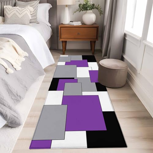 Abstract Art 2x6 Runner Rug for Hallway Bedside, Patchwork Purple Black and Grey Washable Runner Rugs Absorbent Non-Slip Indoor Carpet for Bedroom Kitchen Laundry Entryway - color: Turquoise, size: 2' x 6' (Runner)