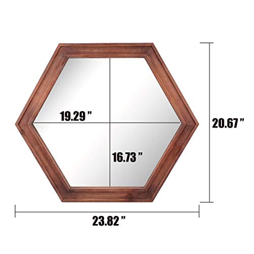 Stonebriar Decorative 24" Hexagon Wall Mirror with Redwood Frame and Attached Hanging Bracket, Decorative Country Rustic Decor for The Living Room, Bedroom, Bathroom, Hallway, and Entryway - color: Redwood