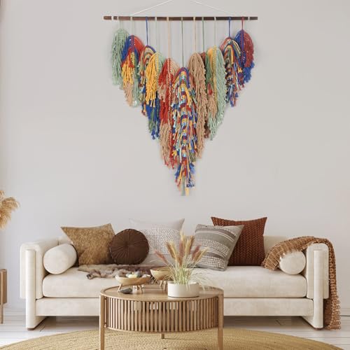 GYHPD Large Handmade Macrame Wall Hanging, Boho Wall Decor, Boho Woven Tassel Wall Art, Rustic Bohemian Home Decor for Living Room Bedroom, Aesthetic Housewarming Gift for Mom (Feather) - color: Feather