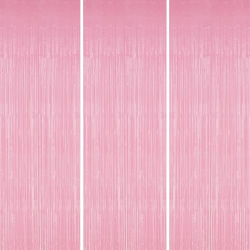 DECOCKRAT 3 Pack Foil Fringe Backdrop - Shiny Tinsel Curtains for Party Decoration/Photo Booth Props - 3.3x8.2 FT Metallic Foil Backdrop for Birthday, Wedding, Graduation, Christmas-Pastel Pink - color: Pastel Pink