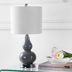 JONATHAN Y 20.5" Gray Glass Table Lamp, Modern Gourd Bedside Nightstand Lamp for Bedroom, Living Room, White Linen Shade, LED Bulb Included JYL1028A - color: Gray, size: Single