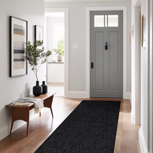 Beverly Rug Easy Jute Runner Rug 2x7 Solid Washable Durable Outdoor Indoor Area Rugs for Living Dining Room Patio Office Stain Resistant Non Shedding Casual Indoor Outside Carpet 2 x 7 Dark Gray - color: Dark Gray, size: 2' x 7' (Rectangular)