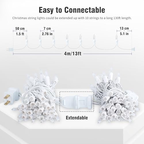 Hopolon Clear Christmas Lights Set,2Pack 50Count 13Feet Incandescent Bulb Mini String Lights with White Wire for Indoor Christmas Tree Garland Birthday Wedding Party Festival Decoration,Warm White - color: Clear,White Wire, size: 2PACK, 50 count