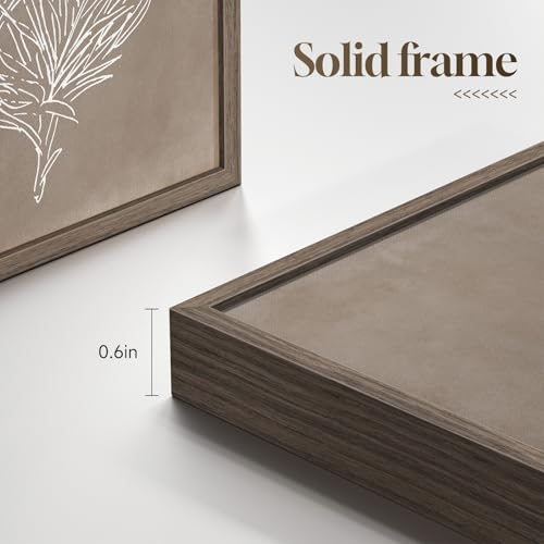 Framed Boho Botanical Wall Art for Living Room, 6 Piece Modern Farmhouse Neutral Floral Canvas Painting Prints, Minimalist Vintage Flower Plants Line Artwork for Bedroom Hallway Wall Decor, 11x14 In - color: Neutral - Walnut Framed, size: 11" W x 14" H x