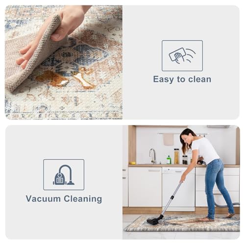 KIMODE Kitchen Rugs and Mats 2PCS Cushioned Anti Fatigue Kitchen Mat Non Slip Paded Kitchen Runner Rug Boho Vintage Mats Blue Gold Rugs for Kitchen Floor, Home Decor, Office, Laundry, Desk, Bathroom - color: Gold Blue, size: 17.3" x 47 "+ 17.3" x 29 "--0.