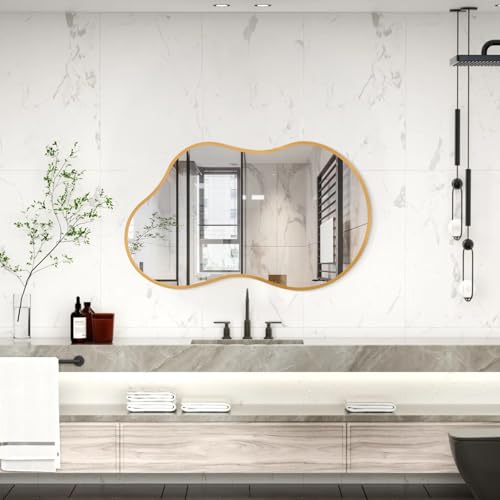 Irregcular Wall Mirror 26"x16" Gold Asymmetrical Bathroom Mirror Metal Framed Modern Decorative Vanity Mirrors for Bedroom Living Room Entryway - color: Gold-irregular 8(26"x16")