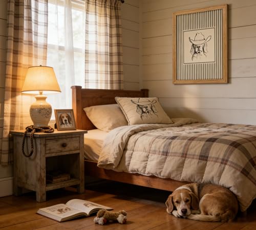 Vexlynora Vintage Cowboy Dog Wall Art - Striped Western Pet Canvas Decor Animal Sketch Artwork Picture for Living Room Bedroom - color: Cowboy Dog, size: 16"L x 12"W