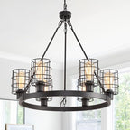 Wagon Wheel Chandelier Modern Farmhouse Pendant Light,Black Farmhouse Chandelier, 6-Light Wagon Wheel Chandelier with Adjustable Height, Dining Room Light Fixture, Hanging Lights - color: D