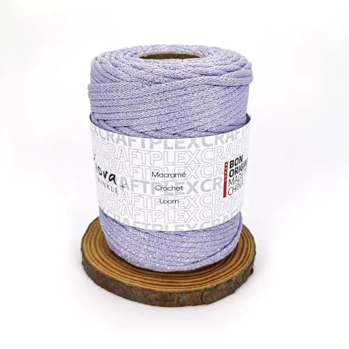 3mm Sparkle Polyester Macramé Cord - 150g/66yds Metallic Glitter Braided Cord for Crocheting Bags, Baskets, Macramé Plant Hangers & DIY Crafts, Machine Washable (8#Light Purple) - color: 8#light Purple
