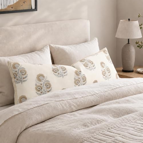 Vintage Floral 14x36 Lumbar Pillow Cover for Bed Pack of 1, Double-Sided Botanical Print Decorative Long Pillowcase Farmhouse Cushion Cover for Sofa Couch Living Bed Room, Light Brown (Cover Only) - color: Light Brown, size: 36" x 14" (Pack of 1)