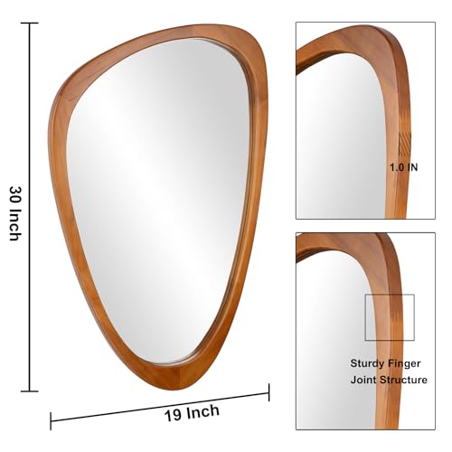 Irregular Wall Mirror Asymmetrical Bathroom Mirror, Wall Mounted Decorative Mirror with Wooden Frame for Living Room, Vanity, Bedroom, Entryway, Hallway (19" x 30") - color: Wood, size: 30"L x 19"W