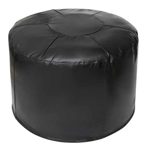 Unstuffed Ottoman Pouf Cover 20 X 15 Inch, Round Pu Leather Foot Stool, Floor Bean Bag(No Filler), Foot Rest with Storage for Living Room/Bedroom/Office, Black - color: Black
