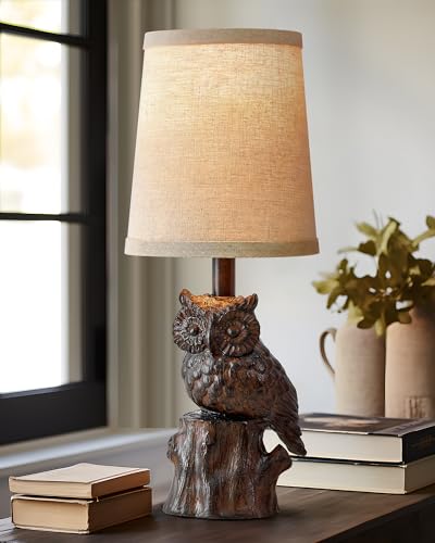G-SAFAVA 14.25" Small Table Lamp for Living Room Farmhouse Bedside Resin Single Lamp with Brown Owl Lamp Shape for Bedroom Retro Rustic Nightstand Lamp - color: ‏‏‎ ‎‏‏‎ ‎Brown
