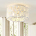 12.6" Rattan Flush Mount Ceiling Light Fixtures, 3-Light Boho Light Fixture Rattan Hand-Woven Chandelier Close to Ceiling Light Fixture for Bedroom Hallway Kitchen Dining Room Nursery(White) - color: 12.6”White