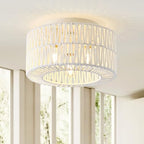 12.6" Rattan Flush Mount Ceiling Light Fixtures, 3-Light Boho Light Fixture Rattan Hand-Woven Chandelier Close to Ceiling Light Fixture for Bedroom Hallway Kitchen Dining Room Nursery(White) - color: 12.6”White