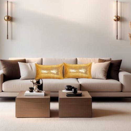 ShinyBeauty Gold Throw Pillow Covers 12X20 Inches Set of 2, Rectangle Pillow Cover, Glitter Fabric Sequin Pillow Case for Couch,Sofa,Bed Room,Living Room Pillows Home Decorations - color: Gold, size: 20" x 12" (Pack of 2)