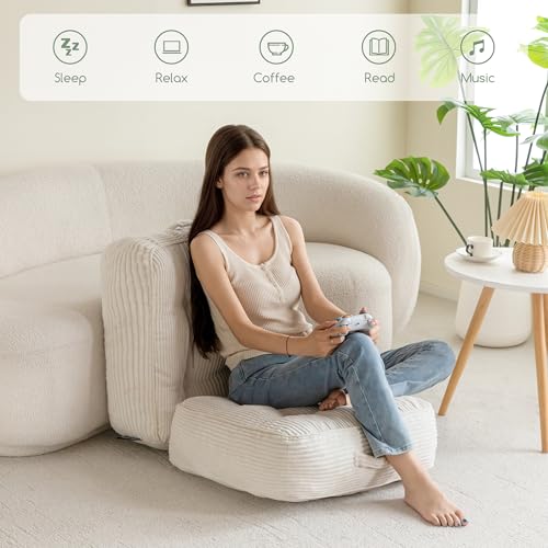 HIGOGOGO 8" Extra Thick Floor Pillow Cushion for Adults, Meditation Cushion Pillow, Large Square Floor Sitting, Tufted Corduroy Cover, for Tatami Living Room or Yoga, 22x22 Inch, Beige - color: Square Beige, size: 8" Thick(Pack of 1)