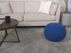 Round Pouf Ottoman, 18" Bordeaux Knitted Cotton Woven Round Pouf, Sofa Footrest Suitable for Living Room, Bedrooms, Home, Offices (Navy Blue) - color: Navy Blue