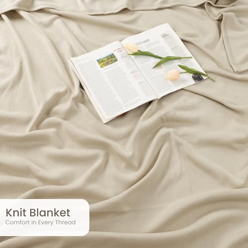 Utopia Bedding Knit Blanket King Size (90x102 Inches, Camel) Soft Lightweight Jersey Breathable Sweatshirt Blanket for Bed,Couch & Sofa - color: Camel, size: King