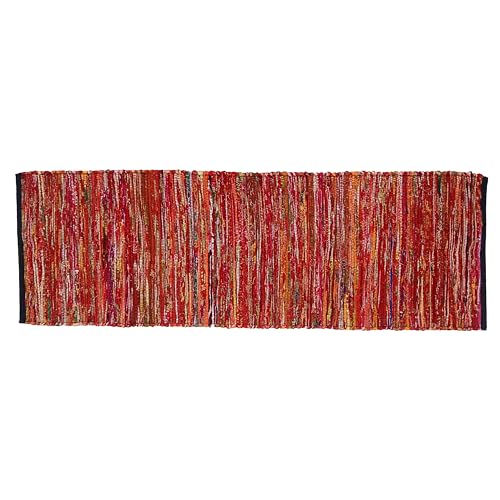Cotton Hand Woven Area Runner Rug 2x6 Feet - Multi, Farmhouse Indoor Outdoor Decorative Floor Runners Ideal for Hallways, Kitchen, Bedroom | Red Reversible Recycled Patio Mat for Living Room - color: Multi Cotton, size: 2 x 6 feet (Runner)