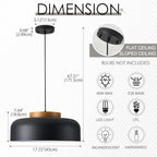 Modern Large Pendant Light Fixture, 17.7 inch,Natural Wood Cap, Matte Black Finish, Simple Pendant Lighting for Kitchen Island, Dining Room, Table - color: Black, size: 17.7 inches
