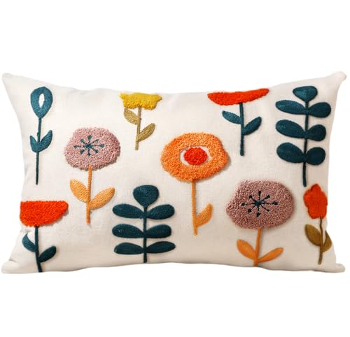 Embroidered Lumbar Pillow Cover - 20x12 Decorative Pillow Cover with Zipper Aesthetic Cute Design Boho Spring Summer Cozy Throw Pillowcase for Living Room Couch Sofa Bed, Plants - color: Plants, size: 20" x 12" (Pack of 1)